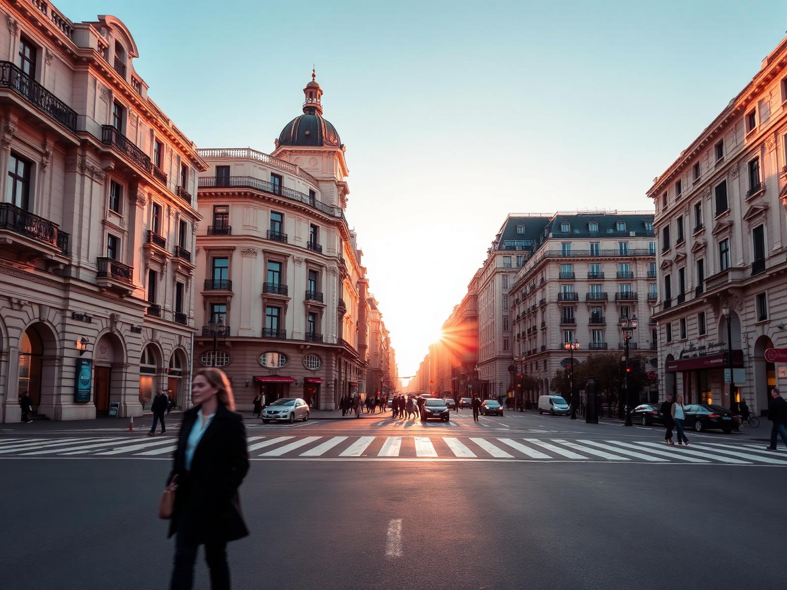 Arquitectura clásica al atardecer en Madrid, España